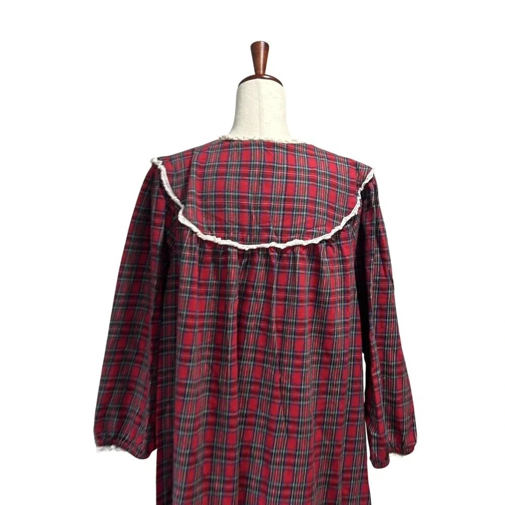 Lanz of Salzberg Women's Red Flannel Vintage VTG Christmas Nightgown Gown Robe